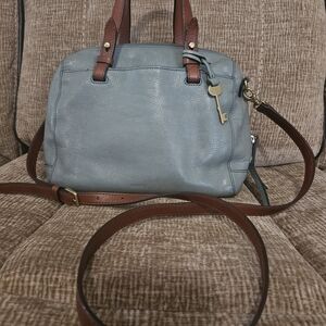 Fossil Gray and Brown Leather Crossbody Bag